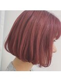 【お客様スタイル】ケアブリーチ１回のピンクボルドーボブ