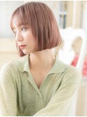 mod's姪浜/美髪ミルクティーピンク切りっぱなしぶつ切りボブa