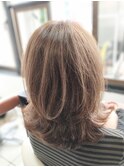 30代40代50代ひし形ボブCカール外ハネ　ブリーチ無しグレージュ