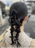 タイトツイン ヘアセット ヘアアレンジ 結婚式 およばれスタイル