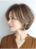 ミセスショートボブ白髪ぼかし脱白髪染め40代50代60代♪