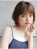 前髪パーマデジタルパーマ黒髪ミディアムアッシュブラウンボブ4