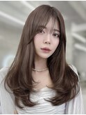 韓国ヘア ワンカールロングレイヤー ミディアムシースルーバング