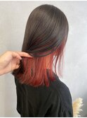 インナーカラーピンクオレンジ×透明感カラーグレージュ/明大前