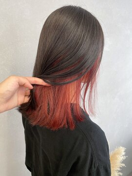 ミュラ(mulah) インナーカラーピンクオレンジ×透明感カラーグレージュ/明大前