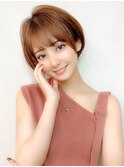 耳かけショートボブ/30代/40代/50代/チェリーブラウン