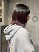 カシスピンクグラデーションカラー　切りっぱなしボブ