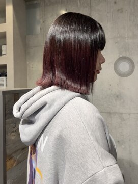 アンサム 下北沢店(UNSOME) カシスピンクグラデーションカラー　切りっぱなしボブ