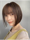 前髪ありショートオリーブベージュボブシャギーボブ銀座30代