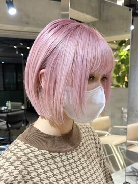 サンク 原宿 表参道(cinq) ダブルカラーピンクベージュケアブリーチミニボブナチュラルボブ