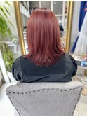 【セミロングレイヤー】カシスレッド外ハネレイヤースタイル