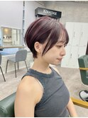ショート/マッシュショート/ワインレッド/ハイトーンカラー