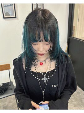 アットラップレーヴ(attrape-reve) お洒落ブリーチカラーウルフブルー×ブラック毛先カラー/高橋