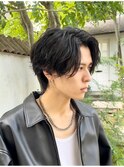 メンズダークアッシュニュアンスパーマ韓国マッシュウルフカット