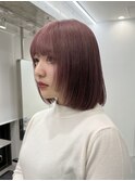 ミルクティーピンクグレージュミディアムウルフレイヤー長めボブ