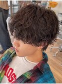 波巻きパーマ襟足ありウルフヘア波打ちパーマツイストスパイラル