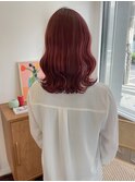 外ハネヘルシースタイルカシスレッドカラーふんわり丸みカール