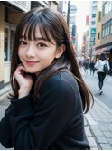 レイヤーナチュラルストレートワンカール後れ毛ベージュカラー
