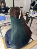 インナーグリーン美髪ワイドバングイメチェンケアブリーチ所沢