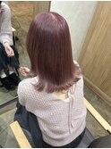 ピンクベージュ/くびれボブ/ダブルカラー