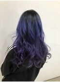 【Lee心斎橋】ネイビーカラー×黒髪ハイライト_バレイヤージュ風
