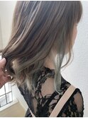 インナーカラー_マロンベージュ Aラインボブ かきあげ