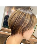 丸みショートハイライト白髪ぼかし30代40代50代