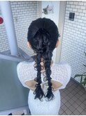 参列ヘア　結婚式ヘア　編み下ろし　ツインポニー