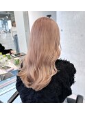 ミルクティーベージュピンクベージュくびれボブワイドバング