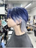 ネイビーブルー×ホワイト/インナーカラー/マッシュウルフ