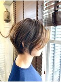 大人ボブひし形ショートカットイエローブラウンカラー