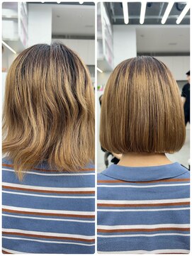 ビューブルー 亀戸錦糸町(VIEW BLUE) 美髪シアーカラーピンクブラウンショートカット切りっぱなしボブ