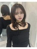 小顔オルチャンレイヤーミディ◎暗髪グレージュ×くびれ巻き