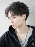 ゆるめツイストスパイラルパーマ爽やかショートアップバング