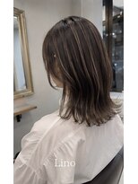 髪質改善Lino hair/縮毛矯正/白髪ぼかし/ハイライト/メンズカット【リノヘア】 ハイライトにくすみグレージュで赤味を抑えたくびれミディアム