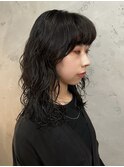 くびれロングデジパカーテンバング鎖骨ミディアムレイヤーウルフ