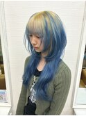 ウルフカット/ツートーンカラー/ブルー/透明感/ゴールドアッシュ