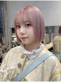 ミルクティーピンクグレージュミディアムウルフレイヤー長めボブ