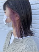 インナーピンク×切りっぱなしボブ