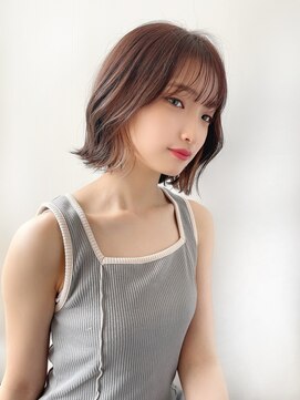 ハピネス 王寺店(Happiness) ボブ カーキグレージュ フェザーバング 大人かわいい 20代30代