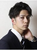 メンズビジネスツーブロックアップバングショート黒髪髪質改善