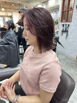 シールドヘアー 沖縄 新都心(C'LD Hair) 秋カラー/ぷつっとボブ/ぱつっとボブ/ワインカラー/ボブ