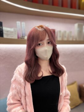 メルク ユニ(merc.uni) 小顔ピンクカラーゆるふわくびれ巻き※ブリーチベース11.19
