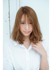 【nao*c 田原台店マロンベージュカラーのセミロングヘア