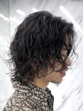 メンズヘアセンス 渋谷(MEN'S HAIR SENSE) ミディアムパーマ　スパイラルパーマ　アッシュブラック　ウルフ