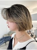 地毛ハイライトグラデーションバレイヤージュ海外ヘアボブ