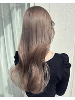 韓国風オリーブベージュ透明感アッシュブラウンロングレイヤー