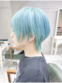 マッシュウルフ/水色ネイビーブルー/デザインカラーブリーチ