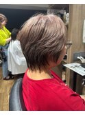ウルフショート白髪ぼかしグレージュブラウン大和八木