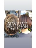 ブリーチハイライト有。艶々柔らかストレート